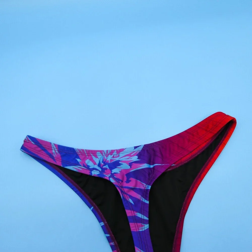 B‎ FYNE XL Multi Tropical Brazilian Deep Cut Thong Bikini Bottom Beach Swimwear
